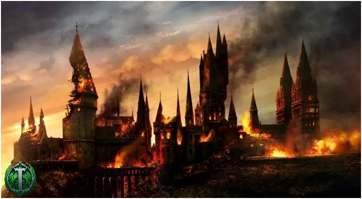 Хогвартс горит после Второй Волшебной войны