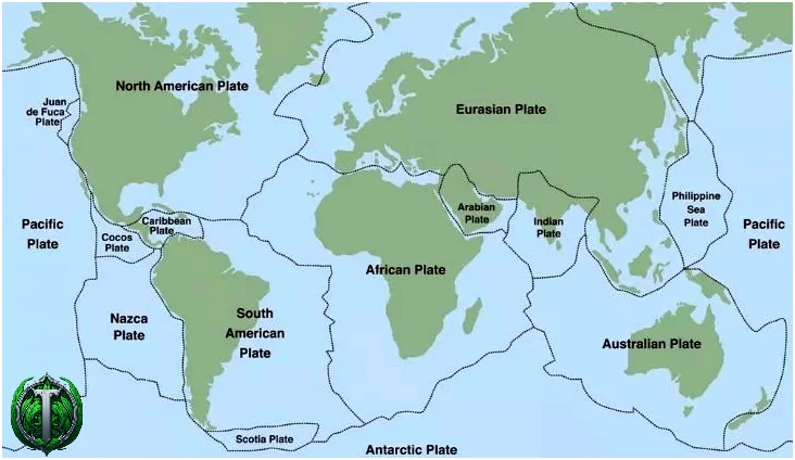 Карта, що показує основні тектонічні плити світу 