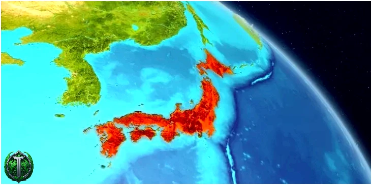 Карта, на якій Японія позначена червоним кольором