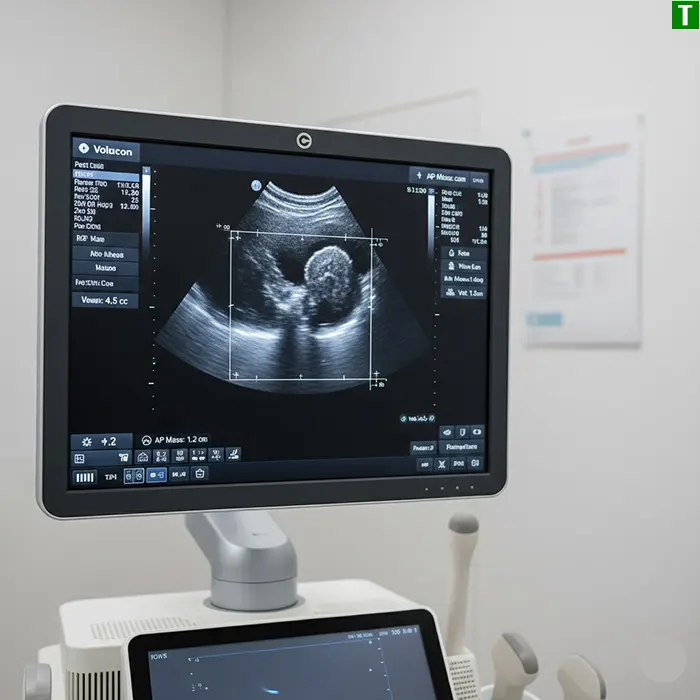 Екран УЗД апарату з зображенням щитовидної залози під час обстеження